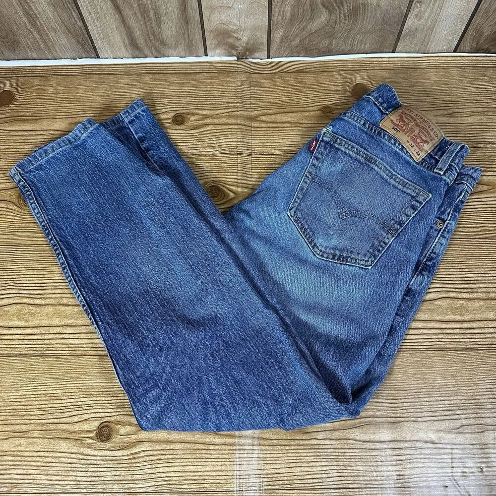 Levis 505 Jeans Mens 32x32 Blue Regular Straight Mid Rise Dark Wash Denim‎